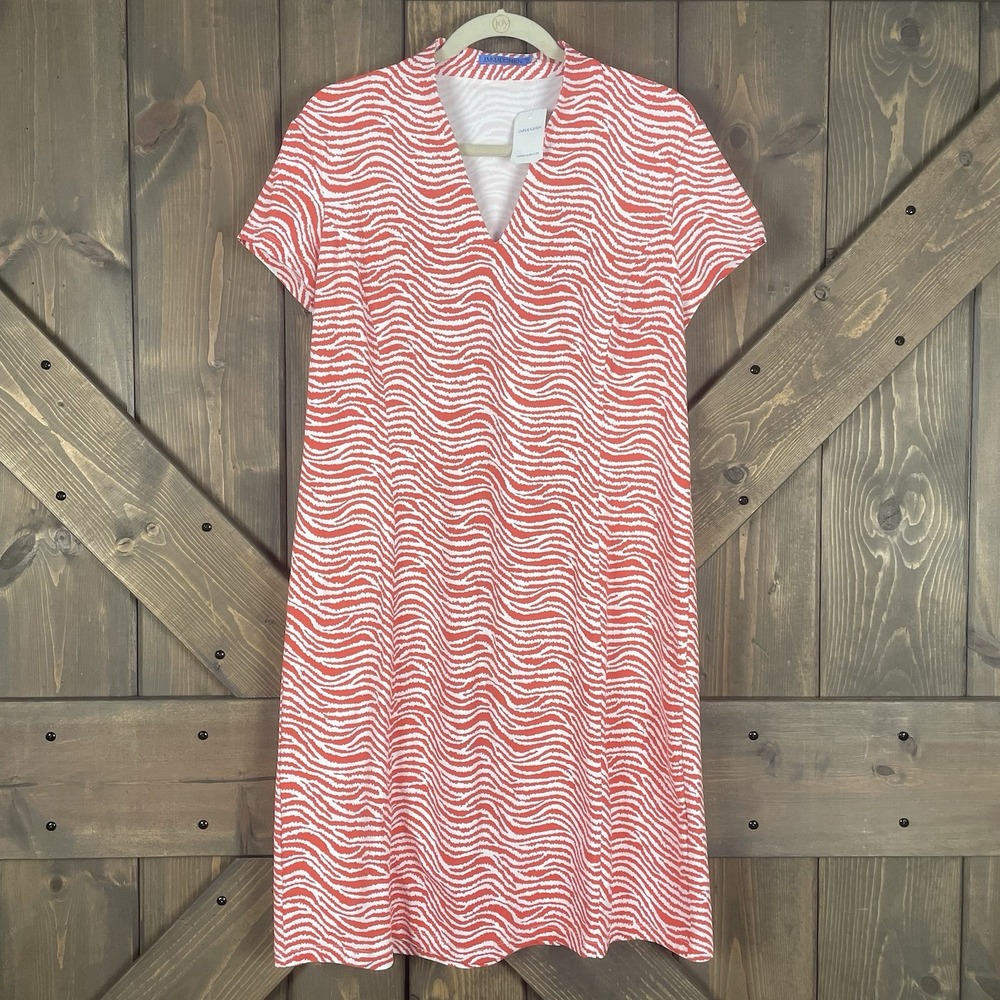 NWT J.MCLAUGHLIN Ivana Dress Coral Red White Radio Waves Catalina Cloth‎ Size XL